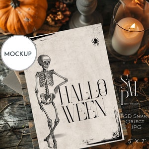 Maquette de carte d'Halloween 17 x 20 cm, modèle d'invitation de citrouille, objet intelligent PSD, présentoir de carte de voeux vierge, 17 x 20 cm