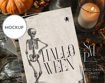 Halloween Card Mockup: 5x7 Pumpkin Invitation Template (PSD, JPG)