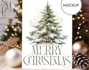 Christmas Card Mockup: 5x7 Invitation, Smart Object (PSD, JPG)