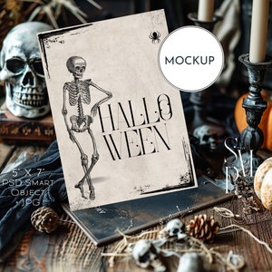 Maquette de carte d'Halloween 17 x 20 cm, modèle d'invitation de citrouille, objet intelligent PSD, présentoir de carte de voeux vierge, 17 x 20 cm