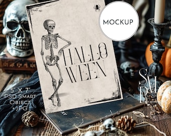 Halloween Card Mockup: 5x7 Pumpkin Invitation (PSD & JPG)