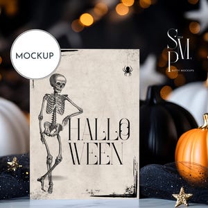 5x7&quot; Blank Card Mockup with Pumpkins, Halloween Invitation Template Mockup, Stationery, Greeting Card and Printables PSD Smart Object
