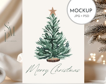 Christmas Card Mockup: 5x7 Holiday Invitation (PSD, JPG)