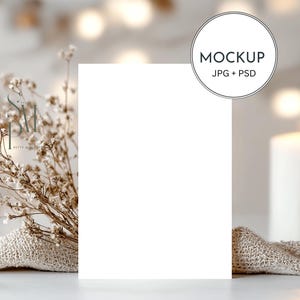 5x7&quot; card mockup, Minimalist empty white card, Wedding stationery mockup, Greeting card mockup, Modern boho neutral tones card mockup