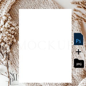 5x7 Vertical Blank Card Mockup | Boho Neutral Dried Floral Mockup | Smart Object PSD & JPG | Wedding, Birthday, Baby Shower, Bridal Shower