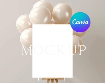 Boho Sign Mockup: 18x24" Easel with Balloons (Canva Template)