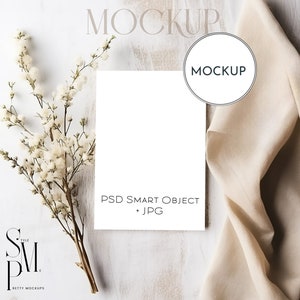 5x7&quot; card mockup, Minimalist empty white card, Wedding stationery mockup, Greeting card mockup, Modern boho neutral tones card mockup