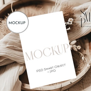 5x7&quot; card mockup, Minimalist empty white card, Wedding stationery mockup, Greeting card mockup, Modern boho neutral tones card mockup