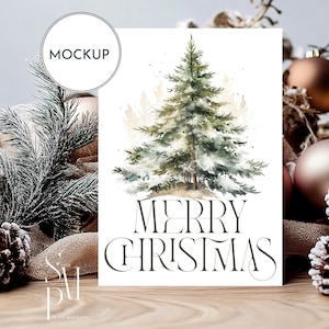 5x7 Vertical Cartão de Natal Mockup, Feriado Papelaria Mockup, Convite Festivo, 5"x7" Cartão Convite Em Branco Mock Up, Objeto Inteligente PSD JPG