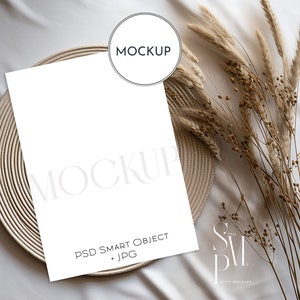 5x7&quot; card mockup, Minimalist empty white card, Wedding stationery mockup, Greeting card mockup, Modern boho neutral tones card mockup