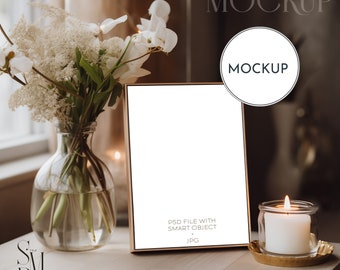 5x7 Table Sign Mockup: Rustic Wedding, Boho Baby Shower (PSD, JPG)