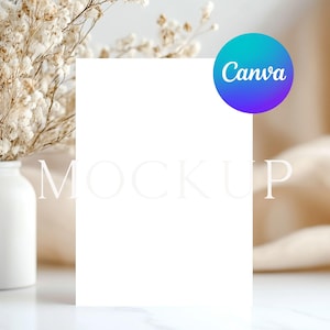 5 x 7 kaartmodel | Boho minimalistische display | Mockup uitnodiging en wenskaart | Canvassjabloon, slepen en neerzetten, rustieke boerderijmodel