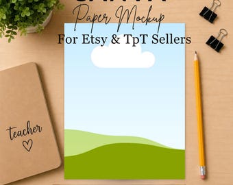Canva Paper Mockup 8.5x11 Drag and Drop Template US Letter Worksheet Mockup Etsy Listing Photo TPT Product Cover Styled Teacher Desk