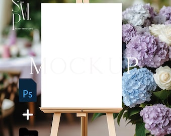 Floral Wedding Sign Mockup: Hydrangea & Rose, 18x24 PSD (Instant Download)