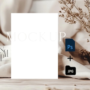 5x7 Blank Card Mockup | Vertical Card Mockup | Boho Neutral Dried Floral and Linen | PSD Smart Object & JPG | Greeting, Wedding, Invitation