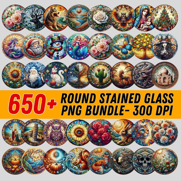 650 Round Stained Glass Png Pack Collection, High Resolution Stained Glass Png Sublimation for Commercial Use, Scarpbooking and Junk Journal