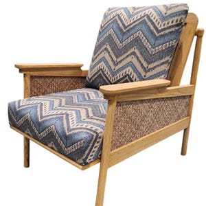 Weißer Esche Holz Rattan Stuhl | Handgefertigte Rustikale Moderne Lounge Sitzmöbel | Luxuriöser Wohnzimmer Akzent Stuhl