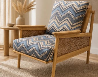 Handgemaakte witte essenhouten rotan stoel | Boho moderne loungestoelen