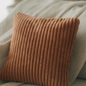 Daybed Cushion Cover Orange Stripes Cotton Linen Boho Neutral Decor