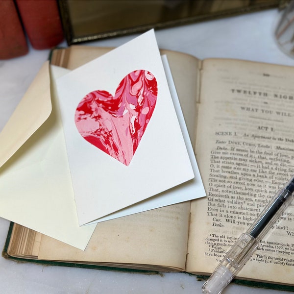 Single Hand Painted Valentine's Card - Red & Pink Heart on White Card