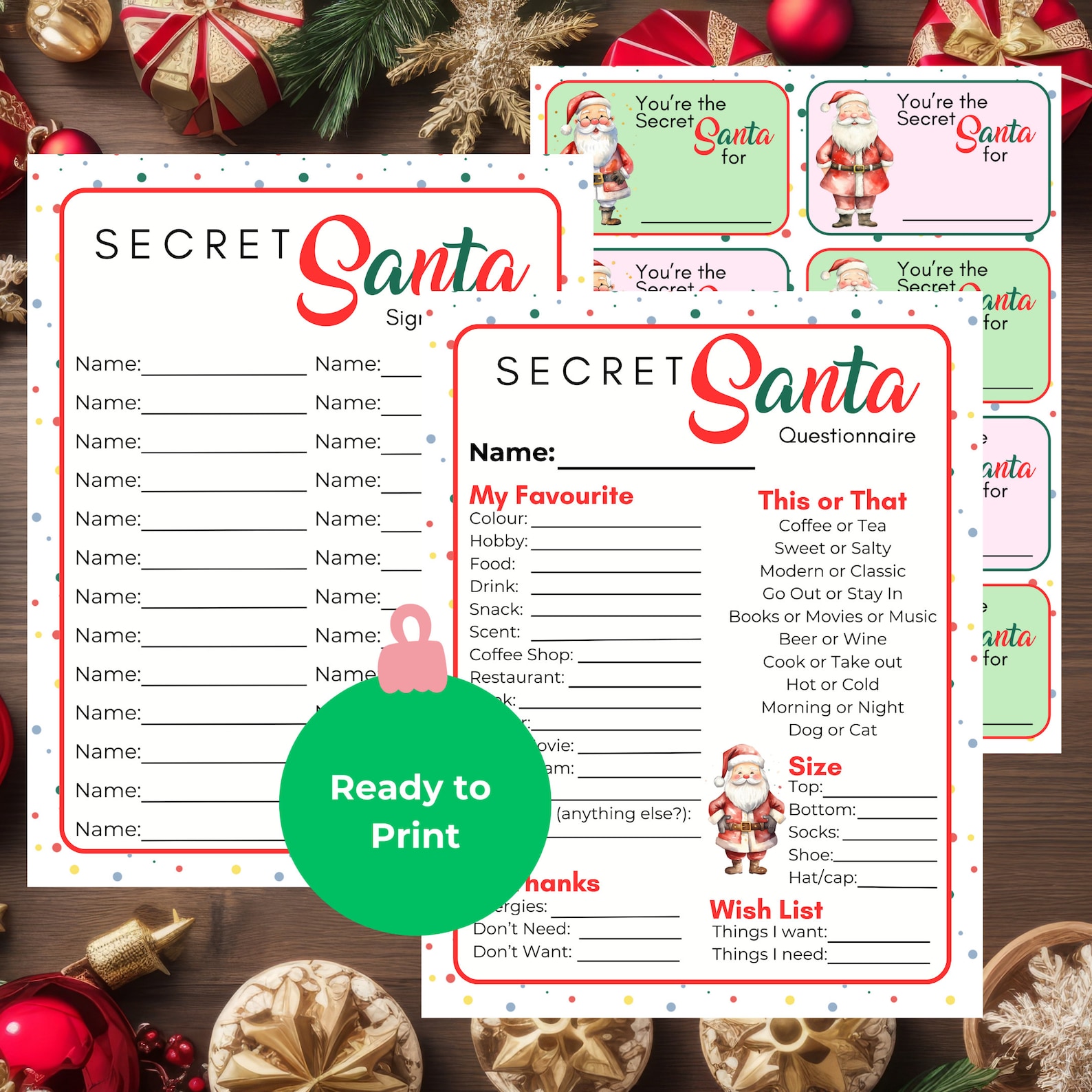 Secret Santa Survey printable Secret Santa Gift Exchange Survey work