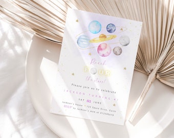 Invitation d'anniversaire dans l'espace extra-atmosphérique pour votre 4e anniversaire de mariage | Invitation d'anniversaire d'astronaute de l'espace en téléchargement numérique RF001