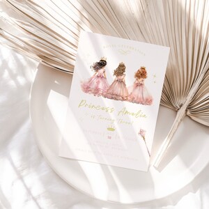 Princess Birthday Invitation Editable Gold Pink Party Invite Template Printable | Royal Birthday Magical Party | Canva Editable Invite P002
