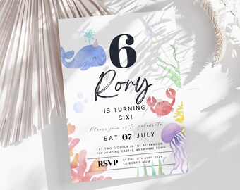 Editable Under the Sea Birthday Invitation Boy or Girl Invite Canva | Sea Animals Party Editable Ocean Animals Party Invite Template