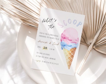 What's the Scoop Invite Gender Reveal | Ice Cream Gender Reveal Invitation He or She Boy or Girl Gender Reveal Party Printable Invite GS01
