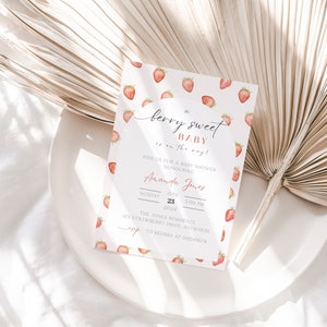 Strawberry Baby Shower Invitation Berry Sweet Baby On The Way Invite Girl Baby Shower Gender Neutral Printable Invite | Berry Sweet BB001