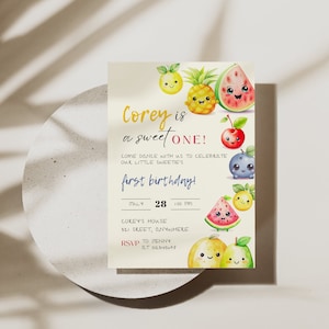 Dancing Fruit Birthday Invitation | Dancing Fruit Vegetables Party Printable 1st Birthday Sweet One Diy Printable Birthday Party Decor DF01