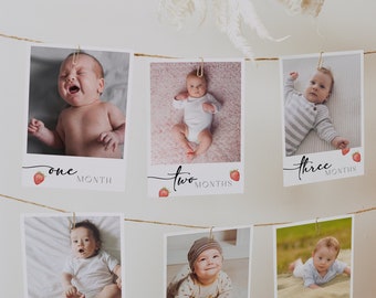 Monthly Milestone Banner Berry First Birthday Strawberry Photo Cards for Monthly Milestones | First Year Photos (Digital Download)BF01