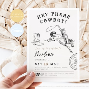 Invito di compleanno Invito country western modificabile per ragazzi cowboy / Invito di compleanno cowboy Invito di compleanno a tema western CB001