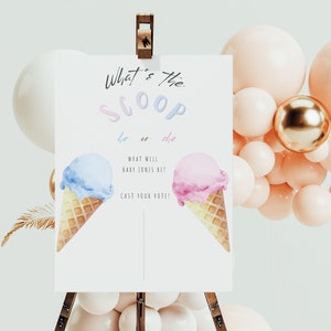 What&#39;s the Scoop Gender Reveal Voting Board | Ice Cream Gender Reveal Game He or She Sign Boy or Girl Gender Reveal Party Printable GS01