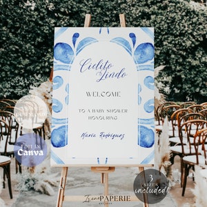 Cielito Lindo Baby Shower Welcome Sign Blue | Boy Mexican Baby Shower | Mexican Barro Sign | Papel Picado Baby Shower Welcome Board CLB01