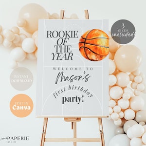 Basketball Rookie of the Year First Birthday Welcome Sign Rookie Year First Birthday Welcome Board Basketball Sports First Birthday RK01