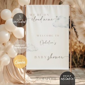 On Cloud Nine Baby Shower Welcome Sign Gender Neutral Boho Cloud 9 Party Decor Canva Editable Printable Instant Digital Download CN001