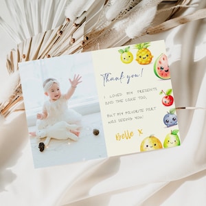 Dansende Fruit Verjaardag Bedankkaart met Foto Dansende Fruit Groenten Party Printable 1e Verjaardag Sweet One Printable Party Decor DF01