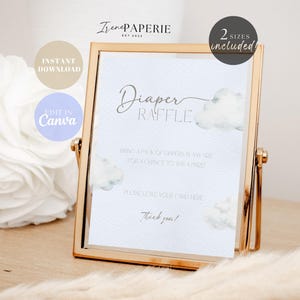 Diaper Raffle Sign Printable, Little Piece of Heaven Baby Shower Sign, Heaven Sent Cloud Boho Gender Neutral Editable Instant Download CN002