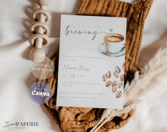 Baby Shower Invites Bean Coffee Themed Baby Shower Invitation | A Baby Is Brewing Baby Shower Invite Coffee Bean theme Digital download CB01