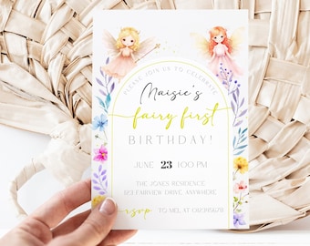 Pink Fairy Wildflower One Fairy First Birthday Invitation | Wildflower Fairy Birthday Party Décor 1st Birthday Modern Minimal Editable FF01