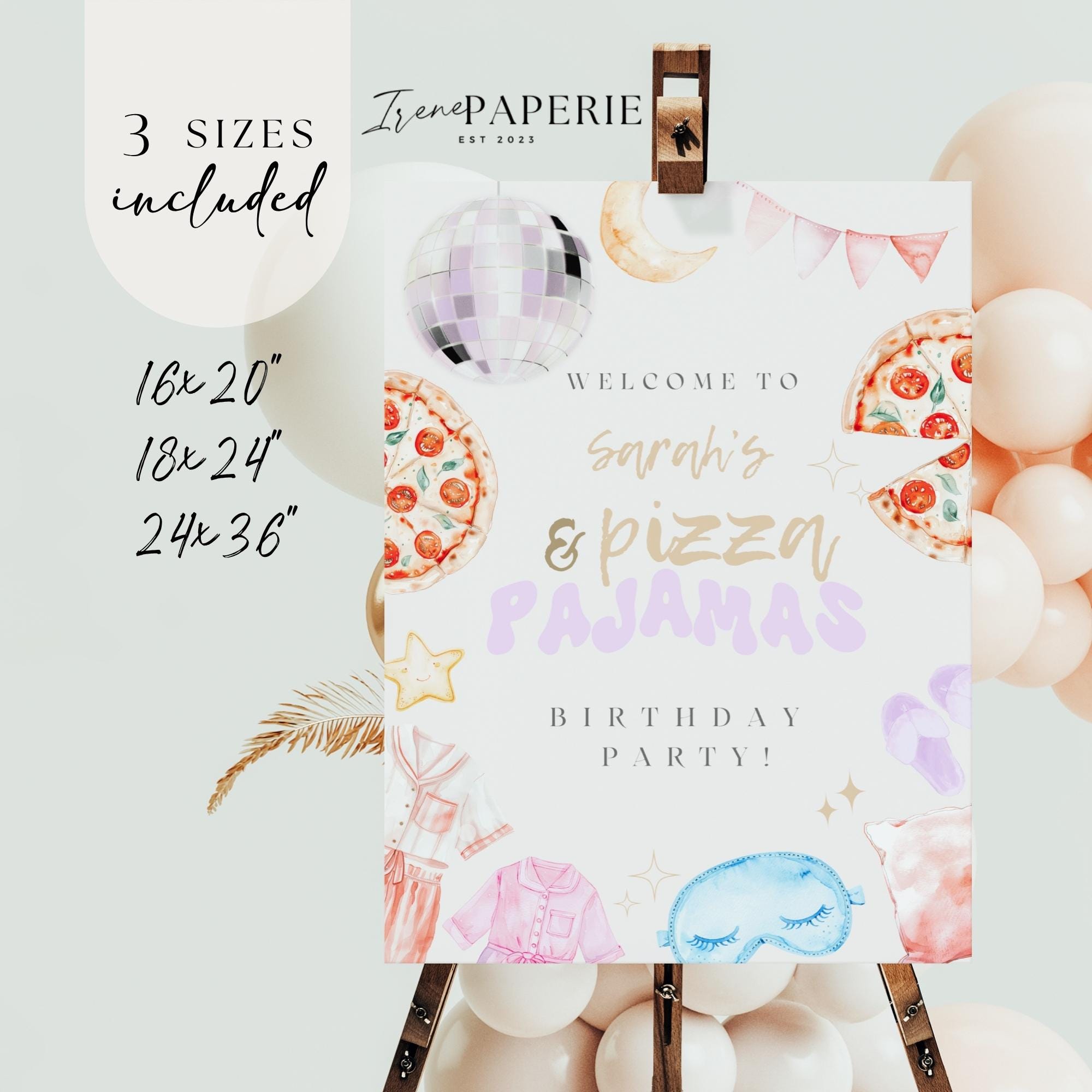 Pyjamas Signs Pizza and Pajama Winter Birthday Party Welcome Sign Sleepover Pajamas ...