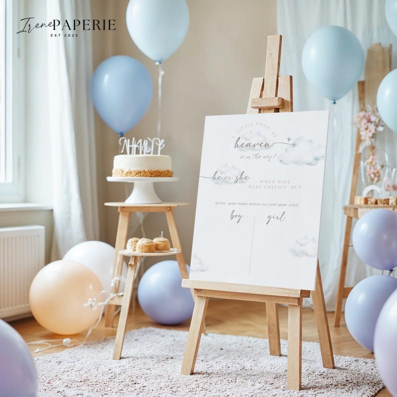 Cloud Gender Reveal Invitation, A Little Piece of Heaven Invite, Editable Boho Cloud 9 Template Editable Printable (Digital Download) GH01 image 13