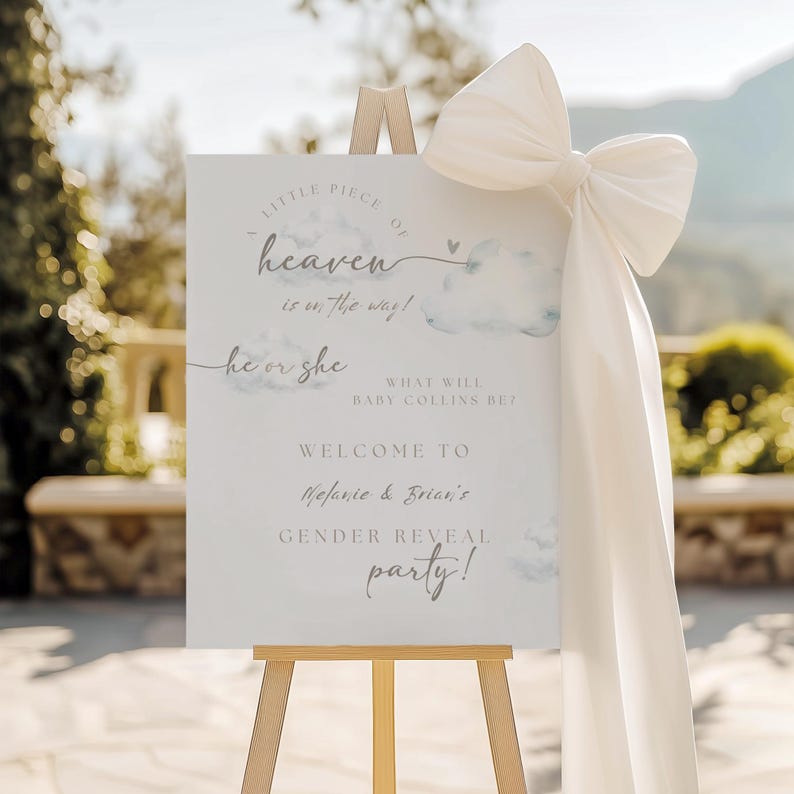 Cloud Gender Reveal Invitation, A Little Piece of Heaven Invite, Editable Boho Cloud 9 Template Editable Printable (Digital Download) GH01 image 14