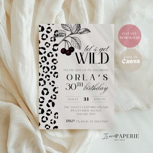 Cherry and Cheetah Print Birthday Invite Birthday Dinner & Drinks Invitation Cherry Girls Night Invite Glam Party Invite Leopard CCH