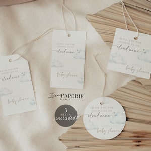 Cloud Nine Favor Tag Gender Neutral Cloud Baby Shower Favors Tag | We&#39;re On Cloud 9 Boho Baby Shower Elegant Thank You Gift Tag CN001