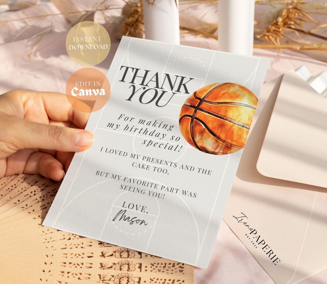 Basketball First Birthday Thank You Card Printable | Rookie of the Year ...