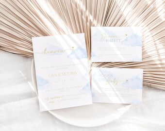 Gesendet vom Himmel Baby Shower Invite Blaue Wolke Junge Baby Shower Bundle Himmel Boho Invite Set Windel Raffle Ticket Digitaler Download KN004