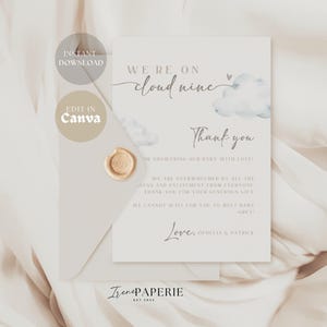 On Cloud Nine Baby Shower Biglietto di ringraziamento Genere neutro Cloud Baby Shower / Siamo On Cloud 9 Boho Modificabile Stampabile Download immediato CN001