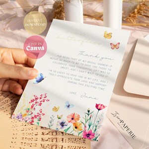 Carte de remerciement pour la douche nuptiale Il me donne des papillons Shower nuptiale sur le thème des papillons Une vie de papillons Téléchargement instantané BFB01